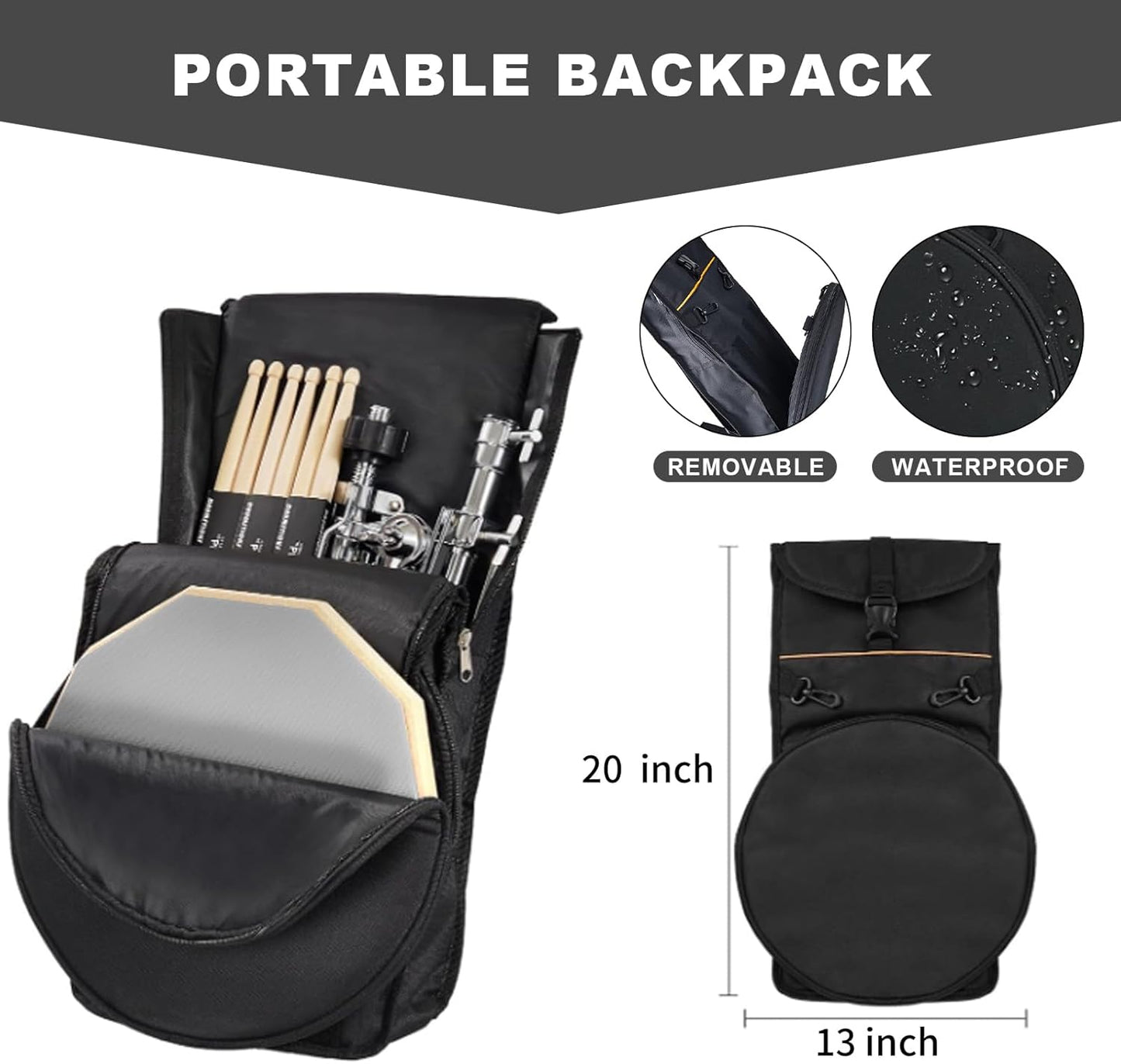 Silent Snare Kit Drum Practice Pad With Adjustable Stand 3 Pair Drumsticks NEW