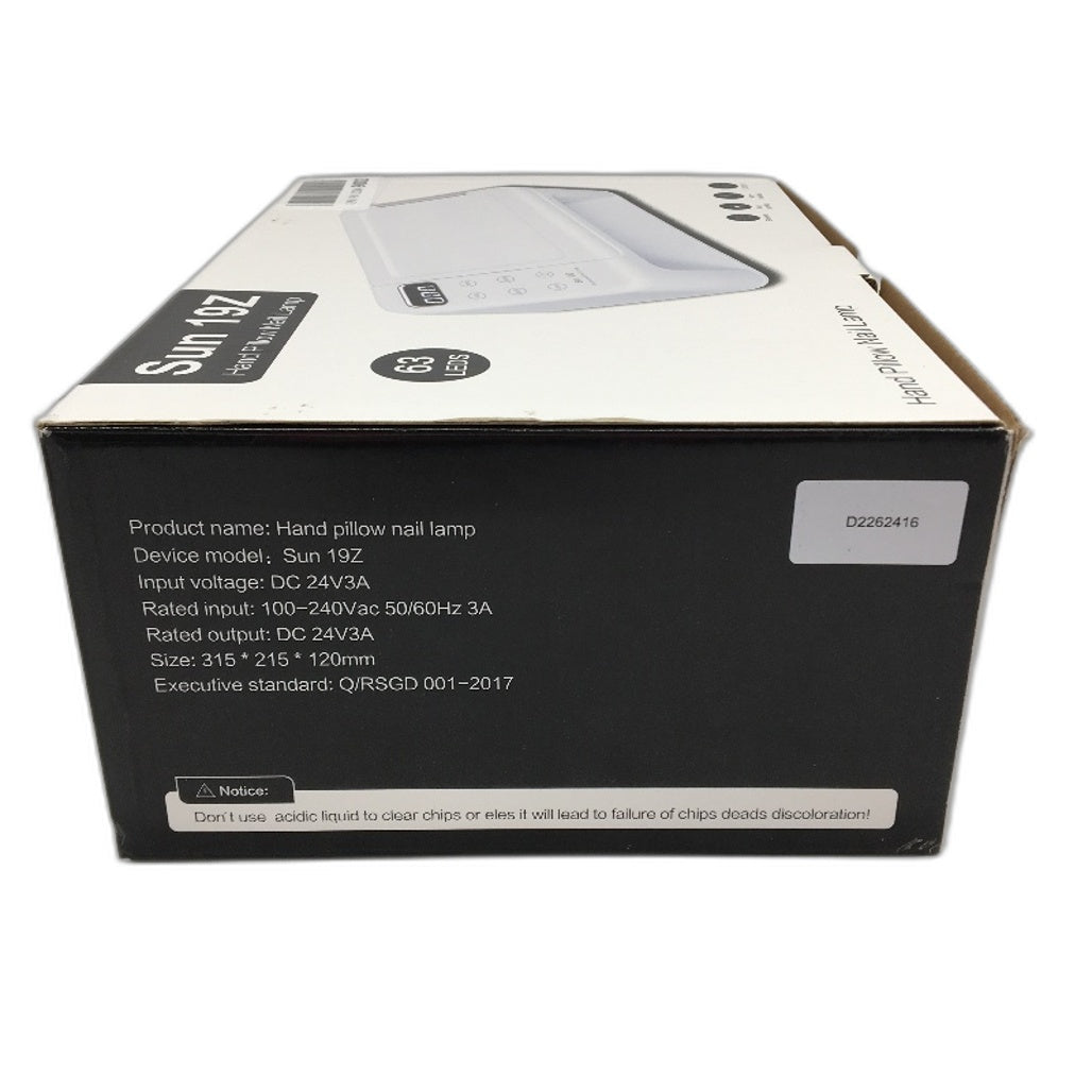 SUN 19Z 63 UV LED 5 Timer Professional Nail Lamp with Hand Cushion in White NEW