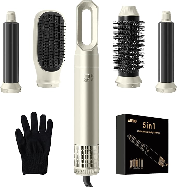 Wubbo 5 in 1 Multifunctional Styling Low Noise Hair Dryer Brush in Silver NEW
