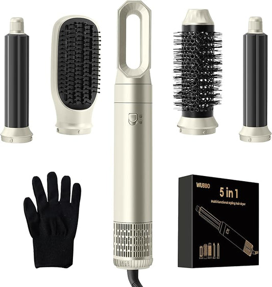 Wubbo 5 in 1 Multifunctional Styling Low Noise Hair Dryer Brush in Silver NEW