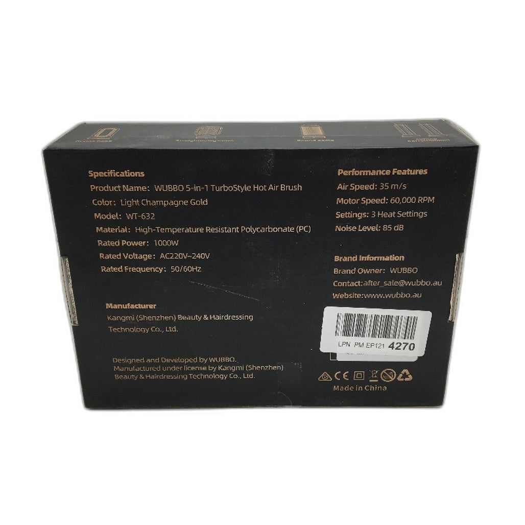 Wubbo 5 in 1 Multifunctional Styling Low Noise Hair Dryer Brush in Silver NEW