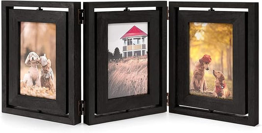 Rustic Vintage Black Wooden Picture 3 Photo Picture Hinged Frames 4x6 NEW