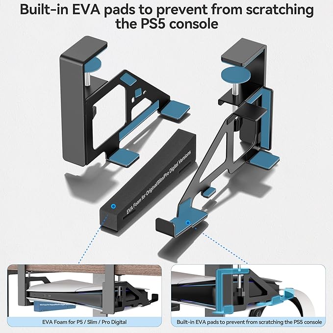 P5 Slim Profile Under Desk No Drill Camp Console Mount in Black NEW