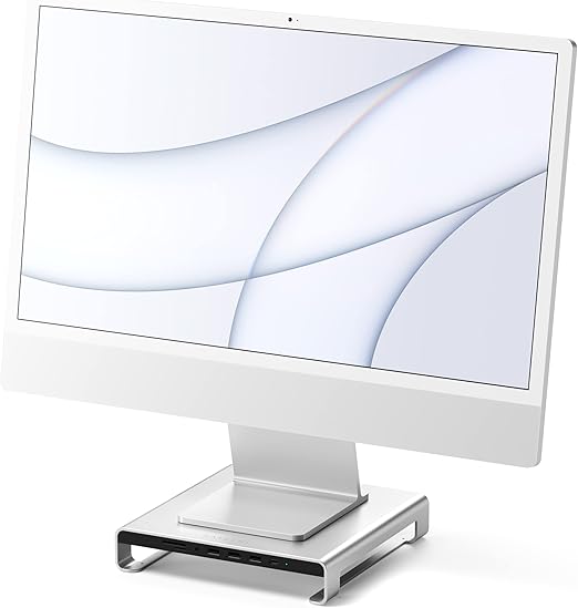 Satechi Aluminum Monitor Stand USBC C TYPE A 4 Port Hub for iMac in Silver NEW