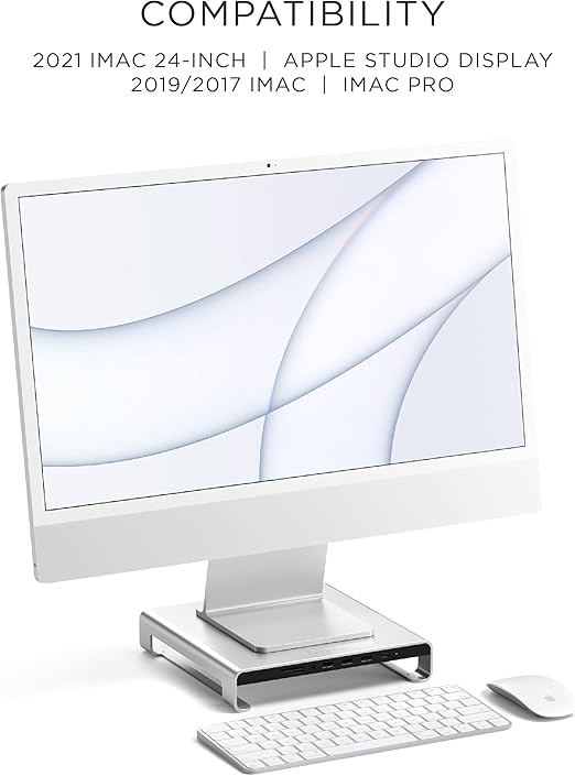 Satechi Aluminum Monitor Stand USBC C TYPE A 4 Port Hub for iMac in Silver NEW
