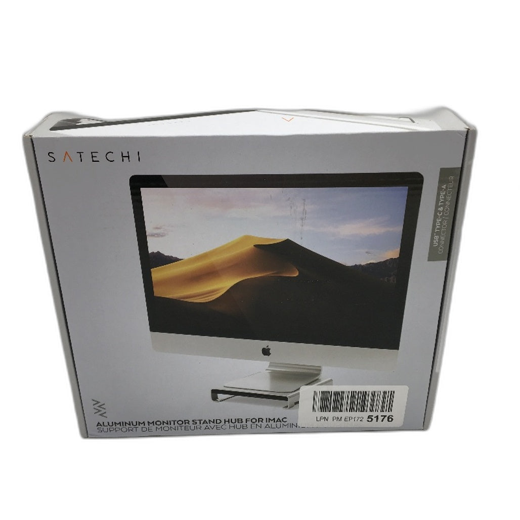 Satechi Aluminum Monitor Stand USBC C TYPE A 4 Port Hub for iMac in Silver NEW