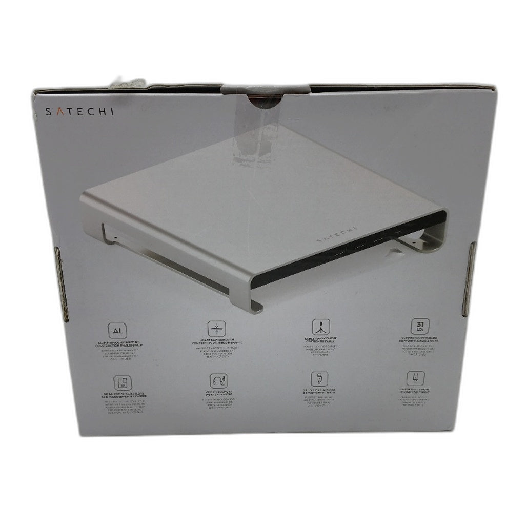Satechi Aluminum Monitor Stand USBC C TYPE A 4 Port Hub for iMac in Silver NEW