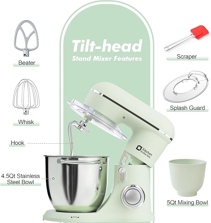 Kitchen In The Box KSM45 1300W Adjustable Speed Stand Mixer in Pastel Green NEW