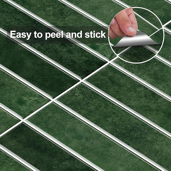 MORCART 80 Piece 30cm Linear Grid Tile Emerald Green Peel Stick Backsplash NEW