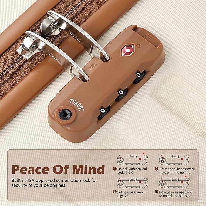 COOLIFE 3pc 28 Inch Cream Travel Luggage Set with Carry On and Toiletry Bag NEW