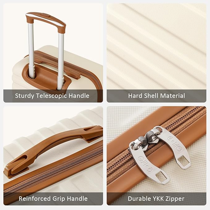 COOLIFE 3pc 28 Inch Cream Travel Luggage Set with Carry On and Toiletry Bag NEW