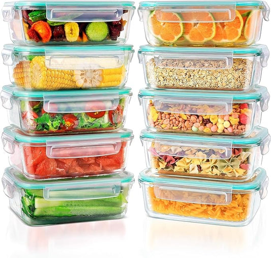Feshory 10 Pack 1040ml Airtight Clear Glass Food Storage Containers NEW