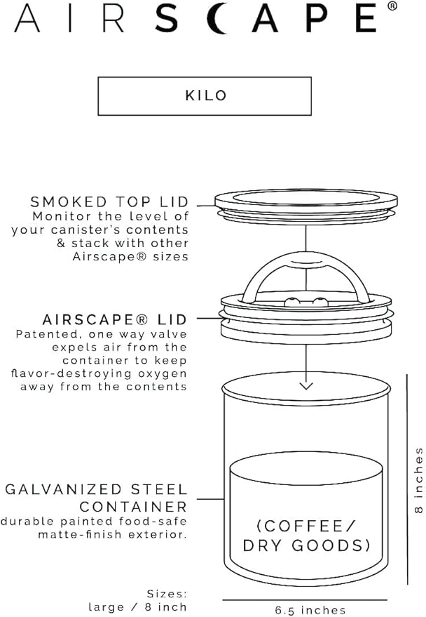 AirScape 160oz Large Galzanised Steel Coffee Bean Storage Canister in Black NEW