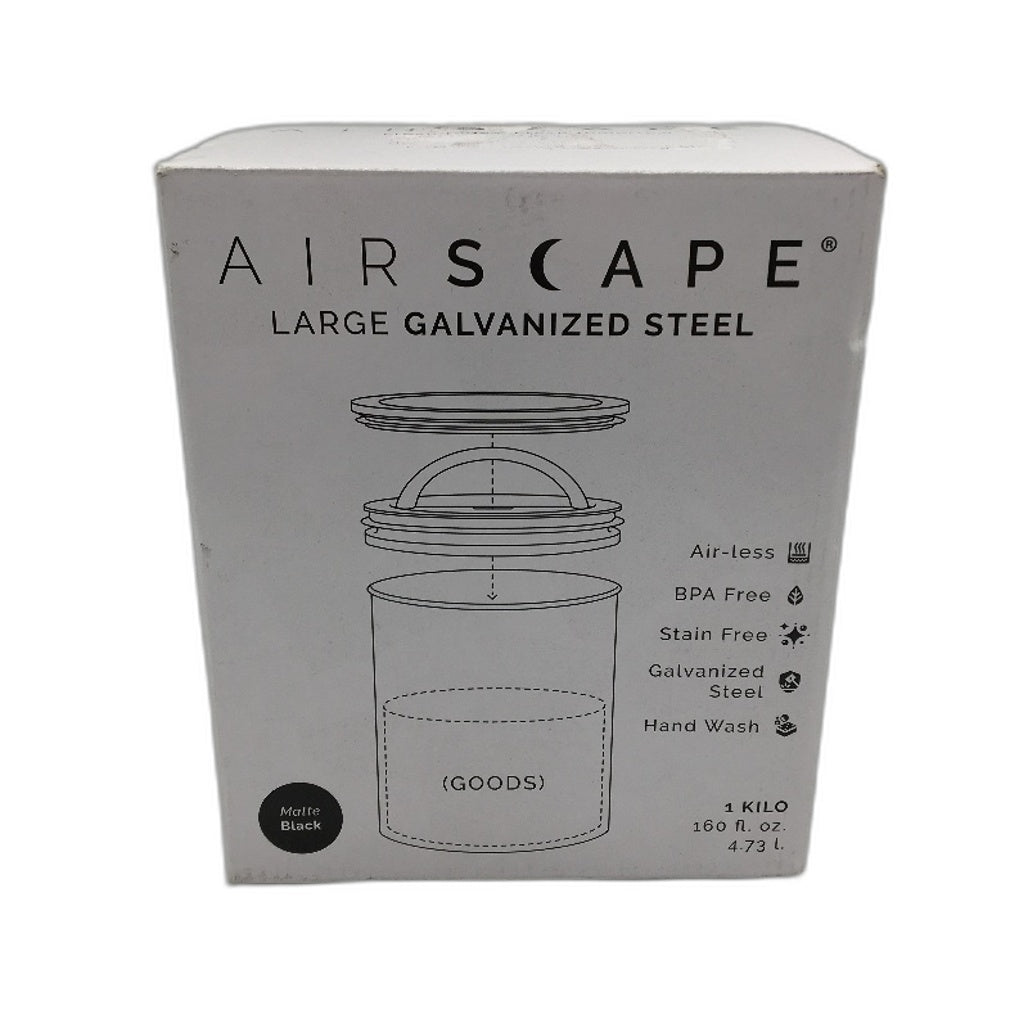 AirScape 160oz Large Galzanised Steel Coffee Bean Storage Canister in Black NEW