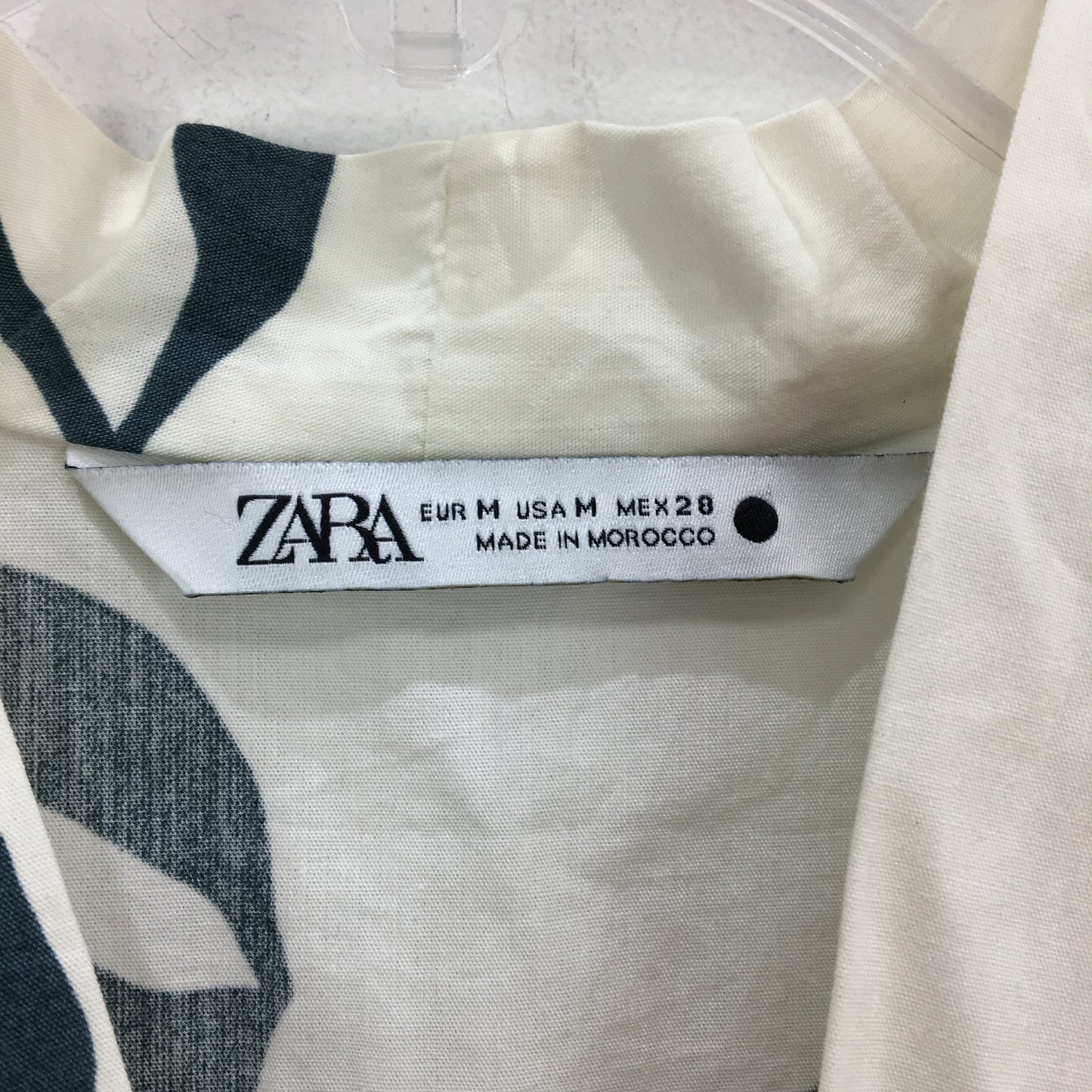 Zara 100% Cotton Cream With Green Leaf Short Sleeve Dress Ladies Size M NEW
