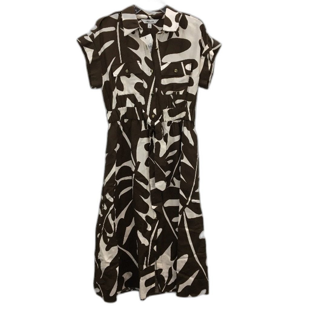 Preview Brown & Cream Patterned Linen Blend Shirt Dress Ladies Size 8 NEW