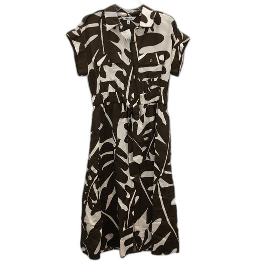 Preview Brown & Cream Patterned Linen Blend Shirt Dress Ladies Size 8 NEW
