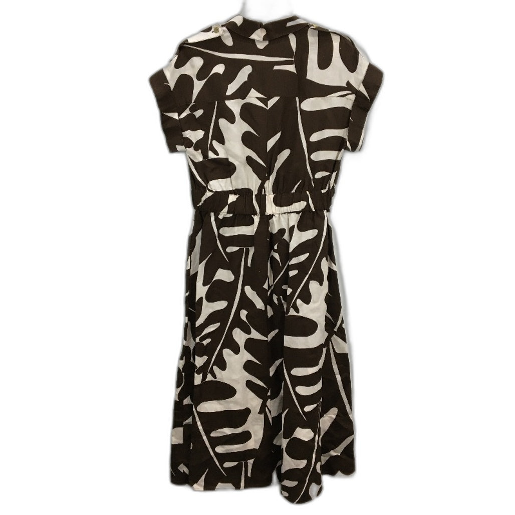 Preview Brown & Cream Patterned Linen Blend Shirt Dress Ladies Size 8 NEW