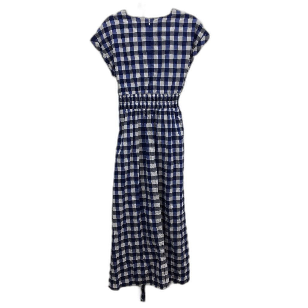 David Jones Blue Check Lightweight Summer Dress With Pockets Ladies Size 10