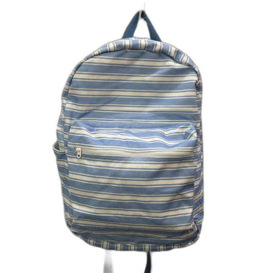 Washable Cotton Feel Large Beach Blue Striped Front Zipped Pocket Backpack NEW