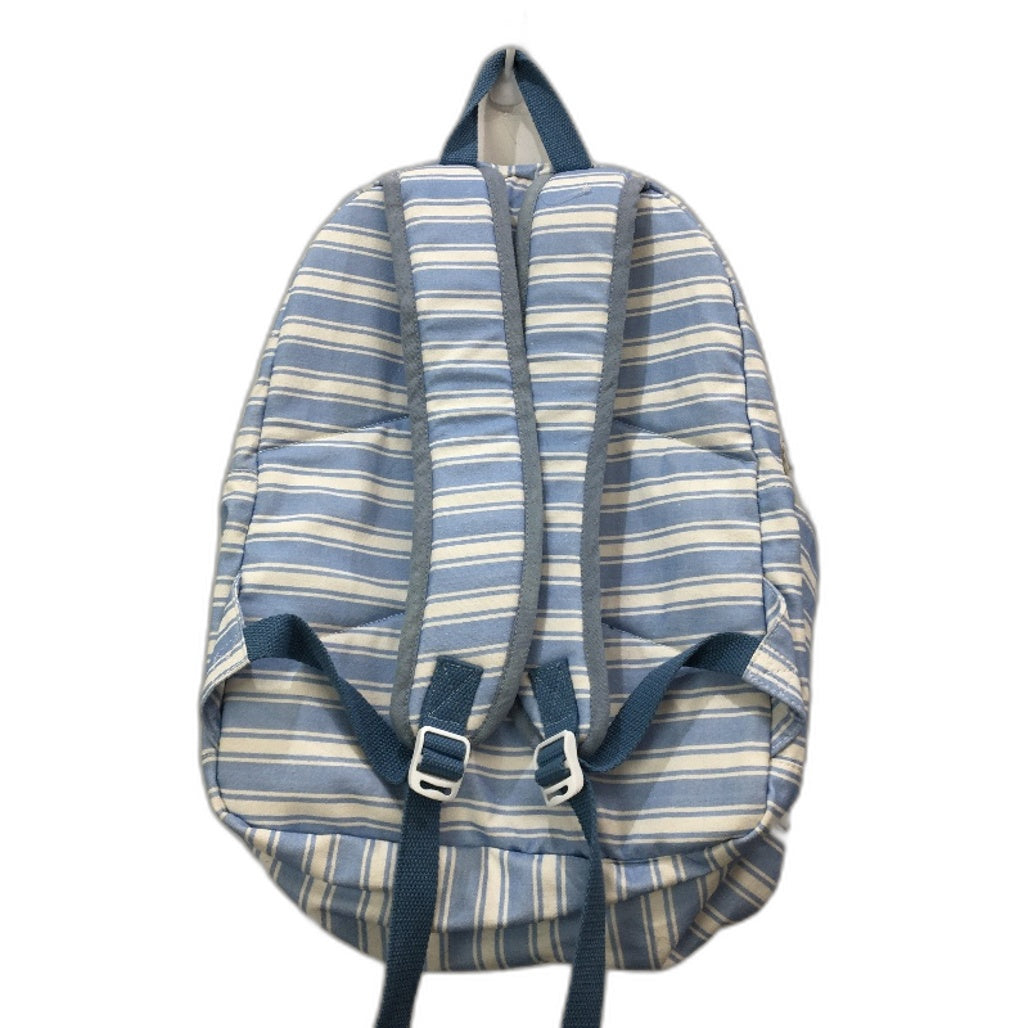 Washable Cotton Feel Large Beach Blue Striped Front Zipped Pocket Backpack NEW