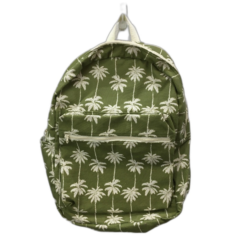 Washable Cotton Feel Large Beach Green Palm Front Zipped Pocket Backpack NEW