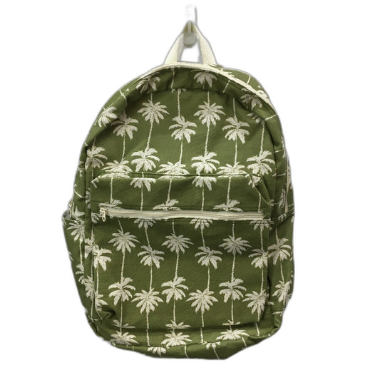 Washable Cotton Feel Large Beach Green Palm Front Zipped Pocket Backpack NEW