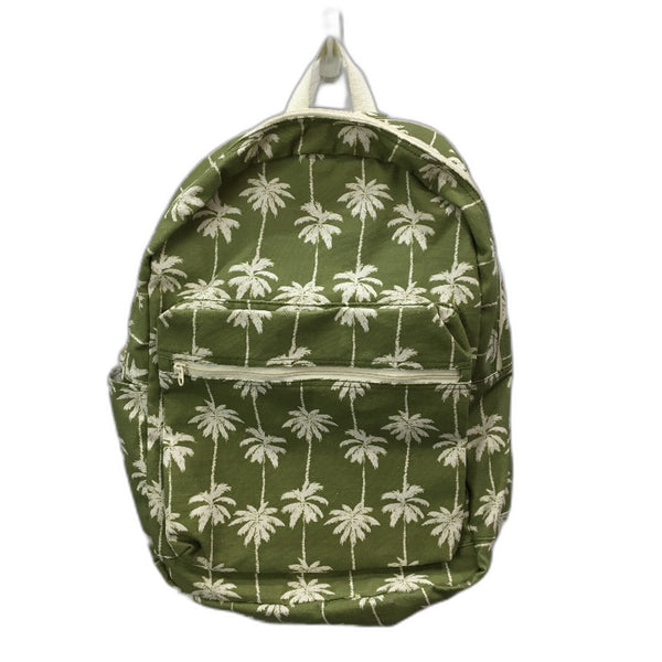 Washable Cotton Feel Large Beach Green Palm Front Zipped Pocket Backpack NEW