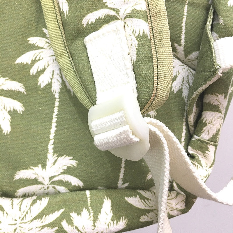 Washable Cotton Feel Large Beach Green Palm Front Zipped Pocket Backpack NEW