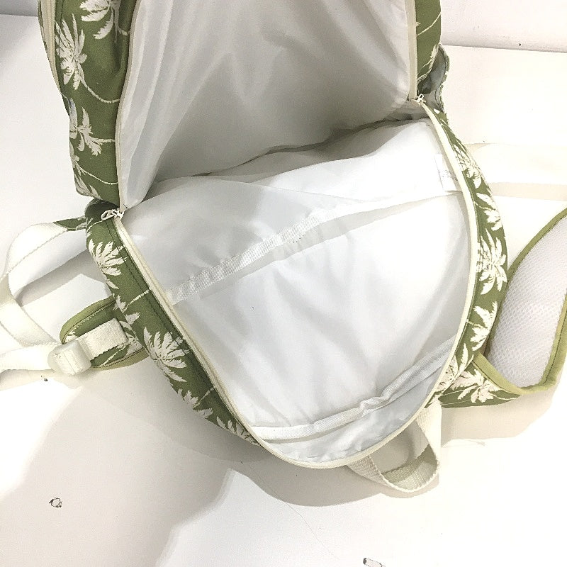 Washable Cotton Feel Large Beach Green Palm Front Zipped Pocket Backpack NEW