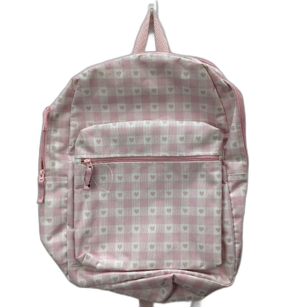 Multifunctional Pink Check Heart Printed Front Zipped Pocket School Backpack NEW