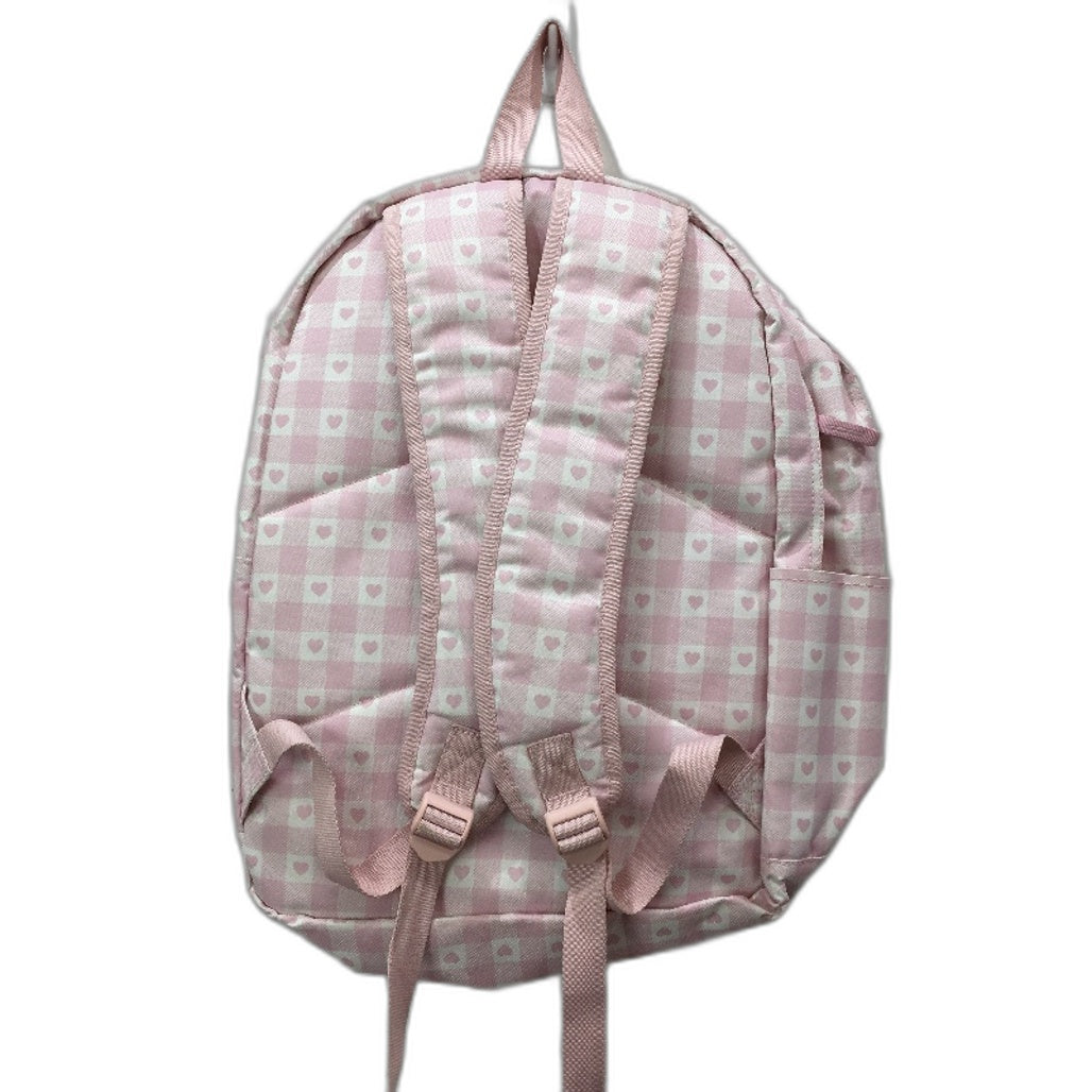 Multifunctional Pink Check Heart Printed Front Zipped Pocket School Backpack NEW