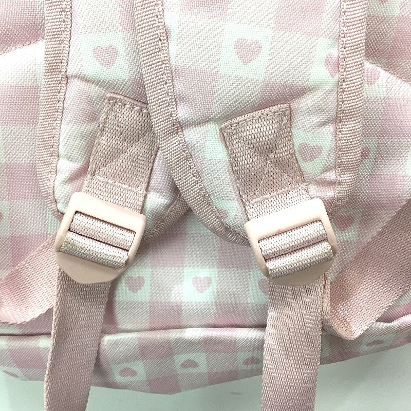 Multifunctional Pink Check Heart Printed Front Zipped Pocket School Backpack NEW