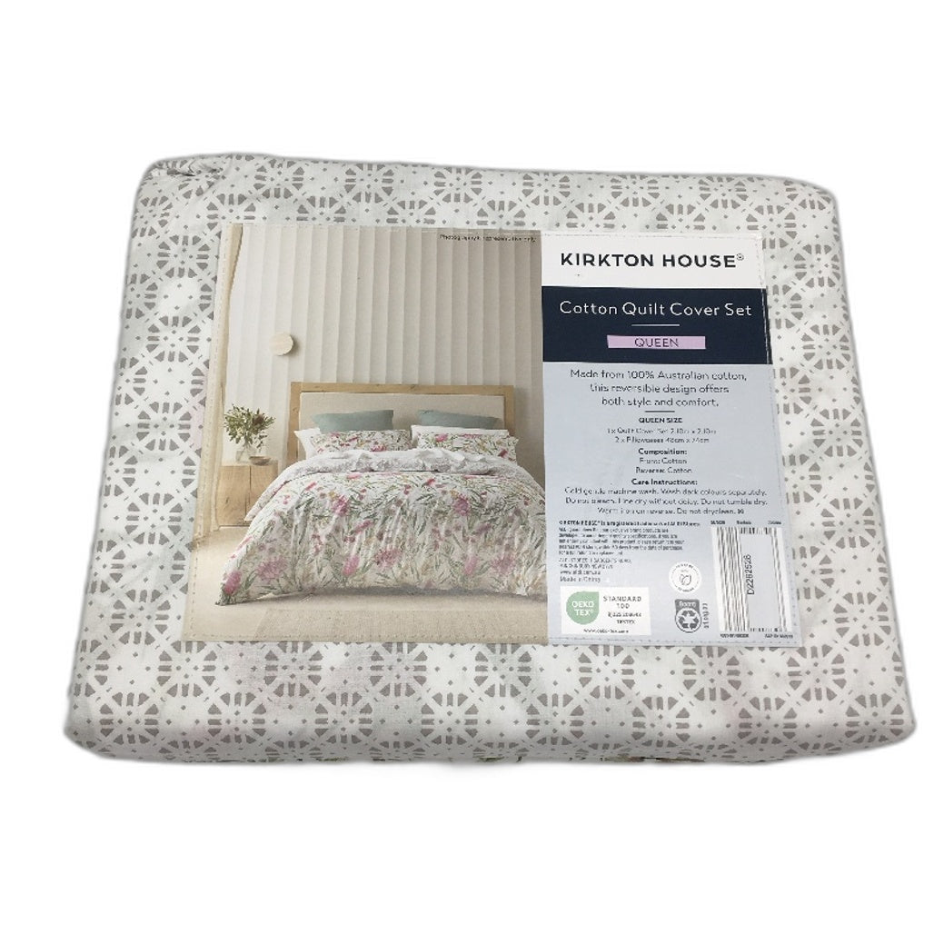 Kirkton House Australian Cotton Banksia Print Quilt Cover Set QUEEN Bed NEW