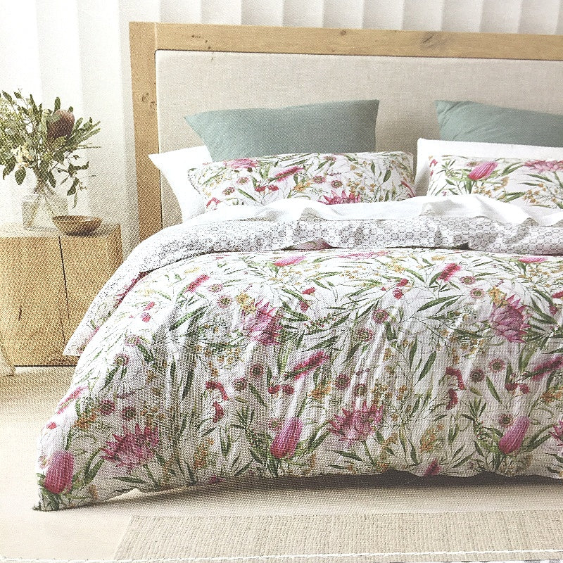 Kirkton House Australian Cotton Banksia Print Quilt Cover Set QUEEN Bed NEW