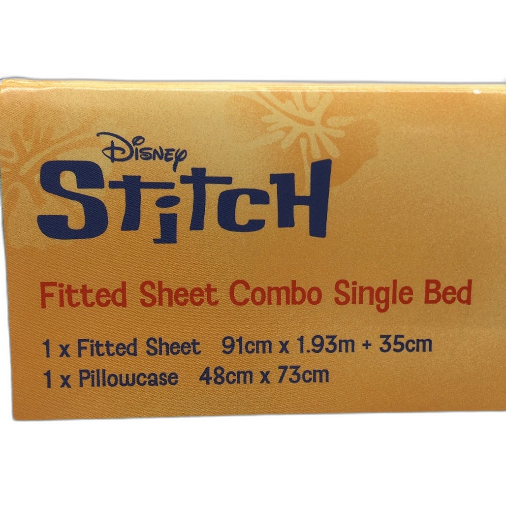 Disney Stitch 100% Cotton Aqua Fitted Sheet Combo SINGLE Bed NEW