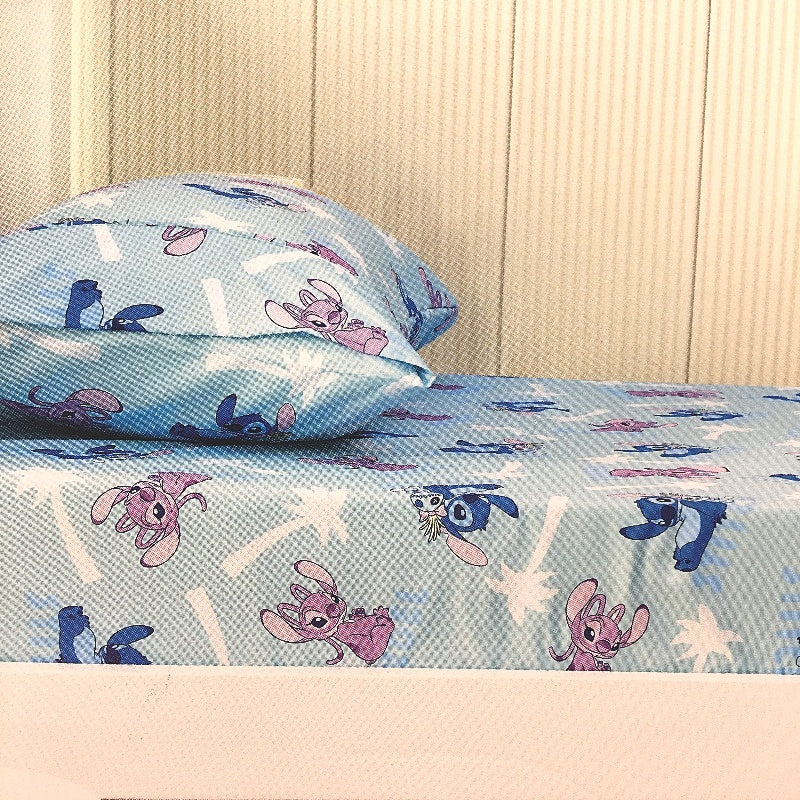 Disney Stitch 100% Cotton Aqua Fitted Sheet Combo SINGLE Bed NEW