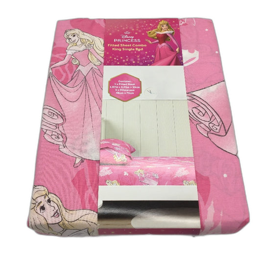Disney Princess 100% Cotton Bright Pink Fitted Sheet Combo KING SINGLE Bed NEW