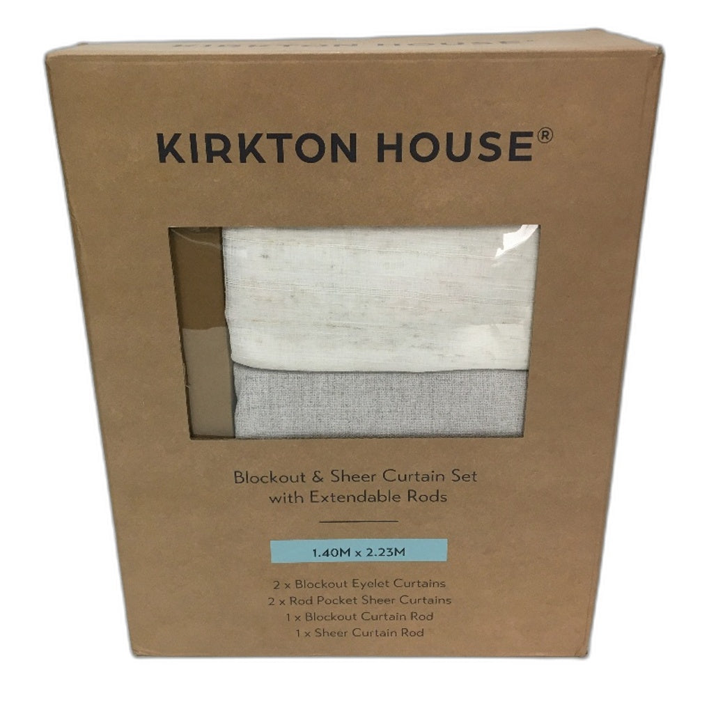 Kirkton House Blockout & Sheer Curtain Set W/ Extendable Rods 1.4x2.23m NEW