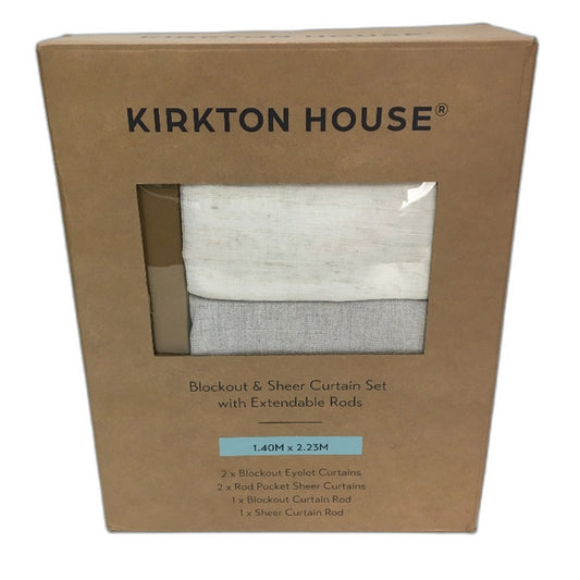 Kirkton House Blockout & Sheer Curtain Set W/ Extendable Rods 1.4x2.23m NEW
