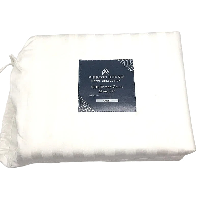 Kirkton House 1000TC White Sateen Cotton Fitted Sheet Set QUEEN Size NEW
