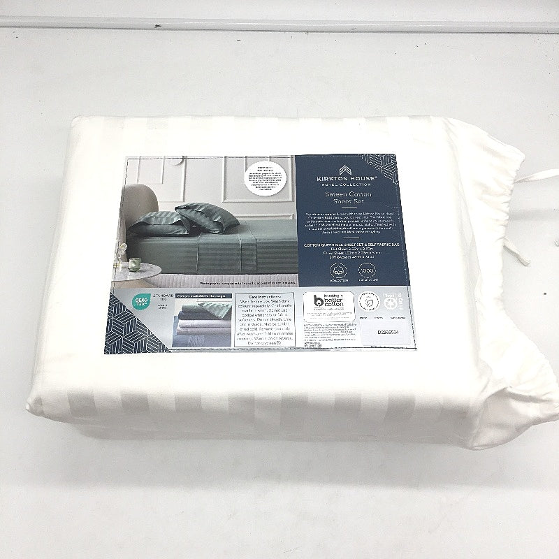 Kirkton House 1000TC White Sateen Cotton Fitted Sheet Set QUEEN Size NEW