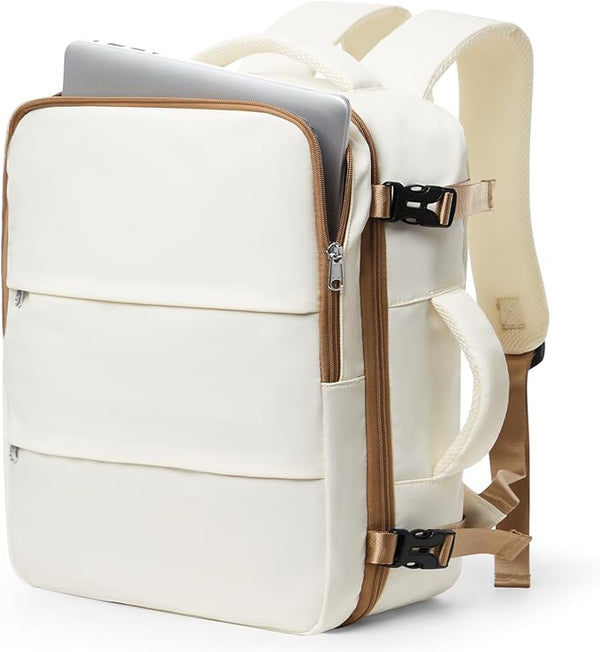 Travel Backpack Essentials Carry On Business Trip Laptop Bag Beige & Brown NEW