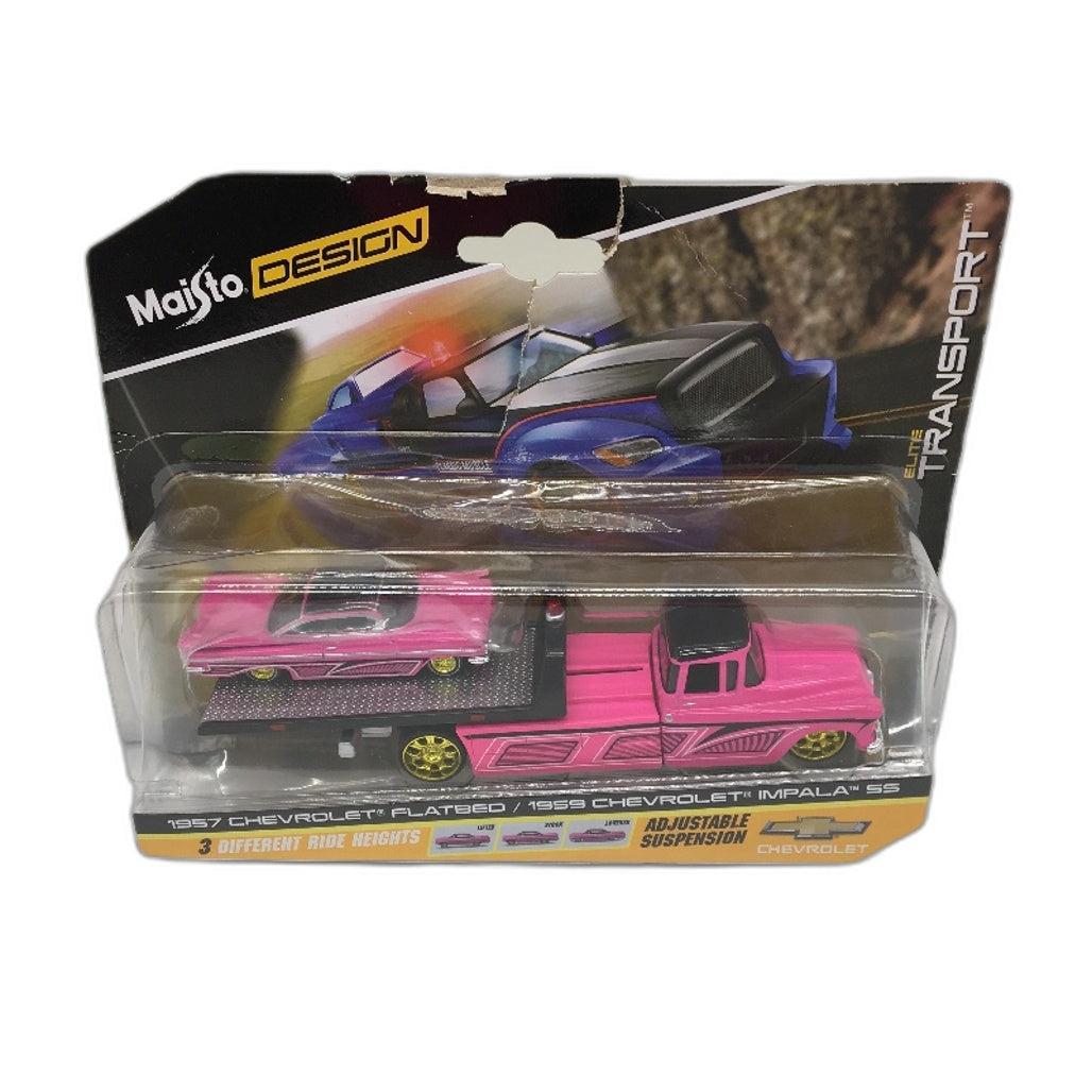 Maisto Elite Transport Chevrolet 1957 Flatbed 1959 IMPALA SS 1/64 Diecast NEW