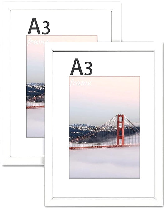 A3 Picture Frame 2 Pack Wall Mount Hanging Poster Gallery Display White NEW