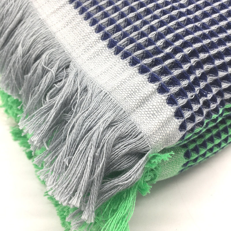 Kirkton House Blue Green Cotton Fringed Waffle Knitted Cotton Blanket SINGLE NEW