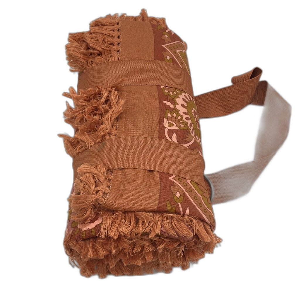 Kirkton House Cotton Boho Orange Pink Outdoor Picnic Rug with Carry-on Strap NEW