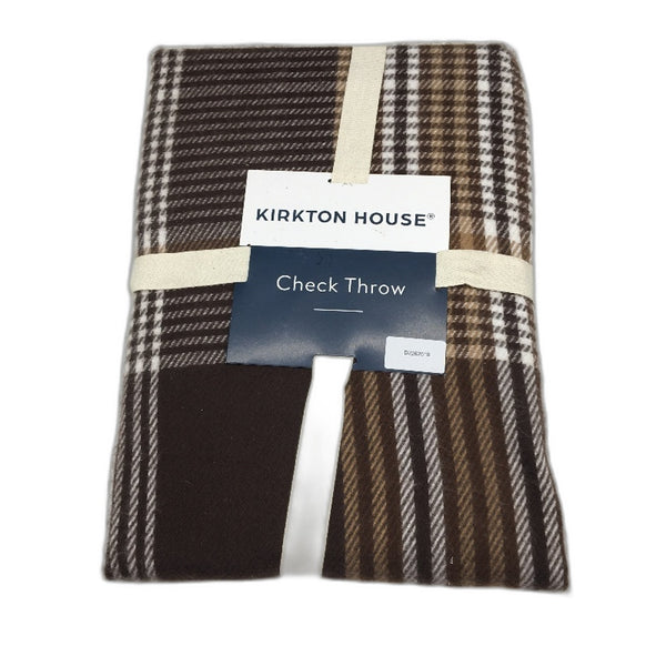 Kirkton House Soft Fleece Lightweight Brown Tan Check Throw Blanket NEW