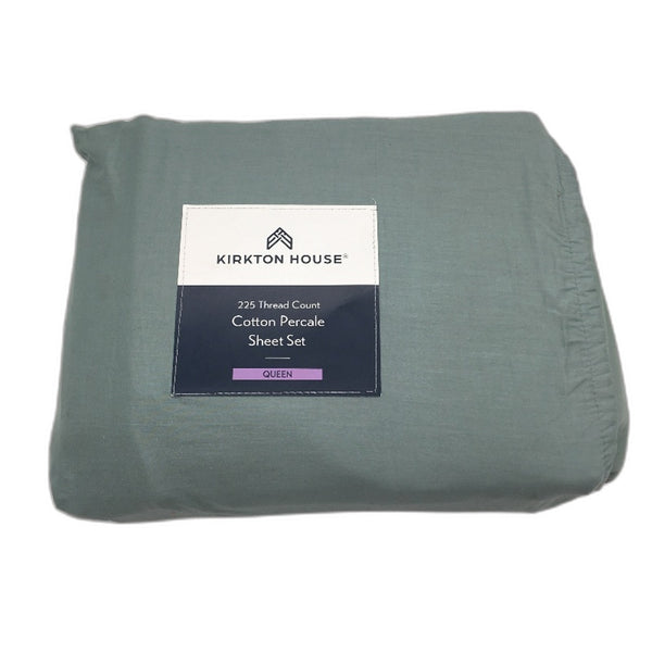 Kirkton House Mint Green 225 Thread Count Cotton Percale Sheet Set QUEEN NEW