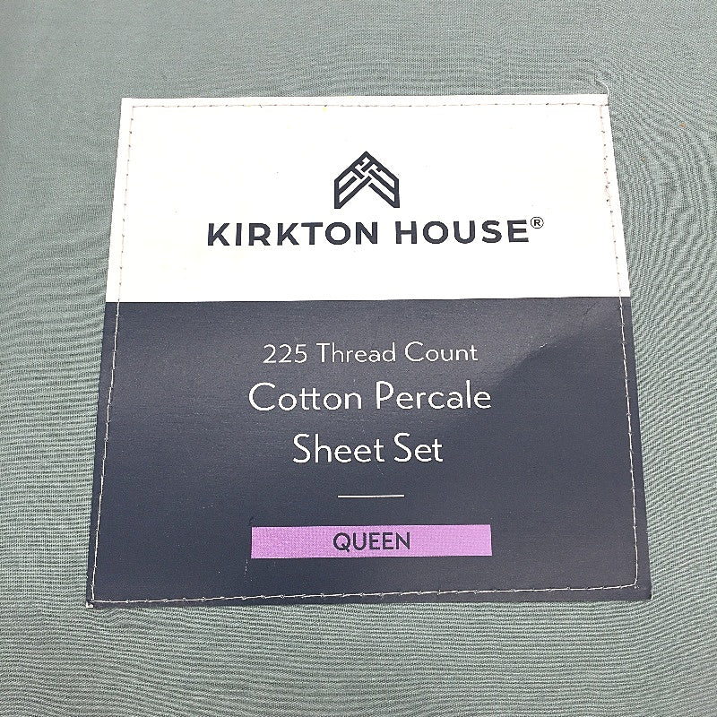 Kirkton House Mint Green 225 Thread Count Cotton Percale Sheet Set QUEEN NEW